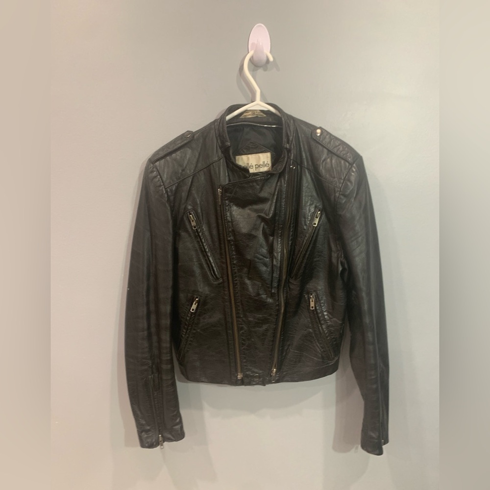 Pelle Pelle Black Leather Motorcycle Jacket with Stand-Up Collar